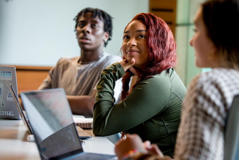 focus on female student in class